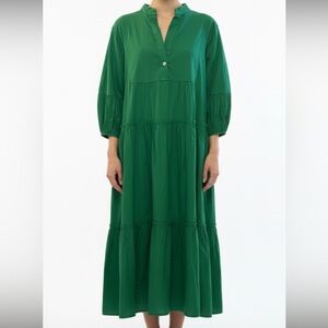 Sofia Made In Italy Tiered Midi Dress 3/4 Sleeve with Pockets One Size in Green